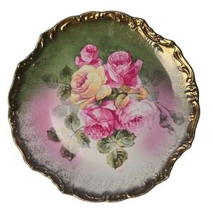 Antique Porcelain California Roses Serving Plate Gold Gilded Rim Wheelock & Co